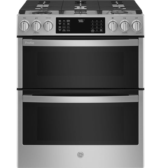 Ge Appliances PGS960YPFS Ge Profile&#8482; 30" Smart Slide-In Front-Control Gas Double Oven Convection Fingerprint Resistant Range