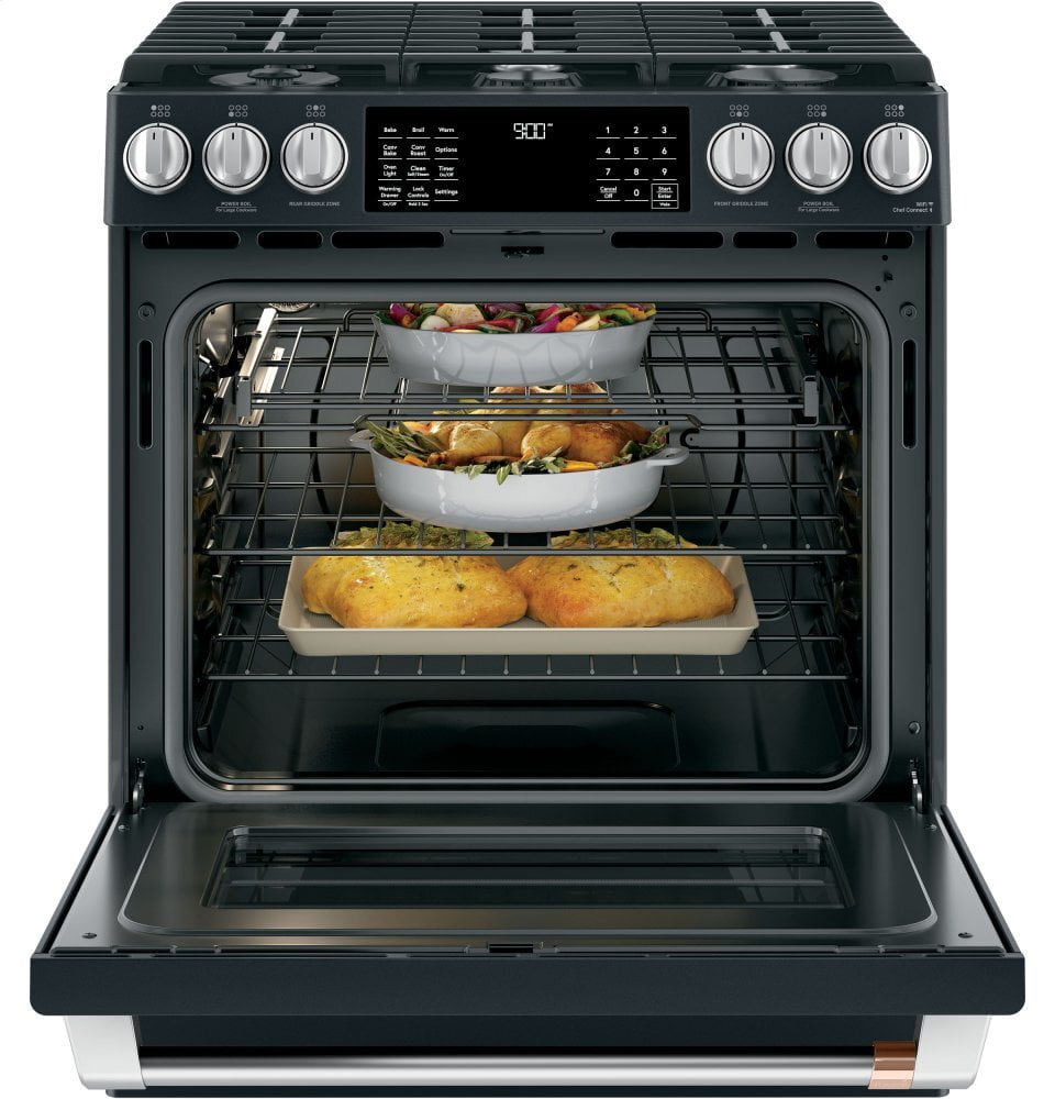 Cafe C2S900P3MD1 Café 30" Slide-In Front Control Dual-Fuel Convection Range With Warming Drawer