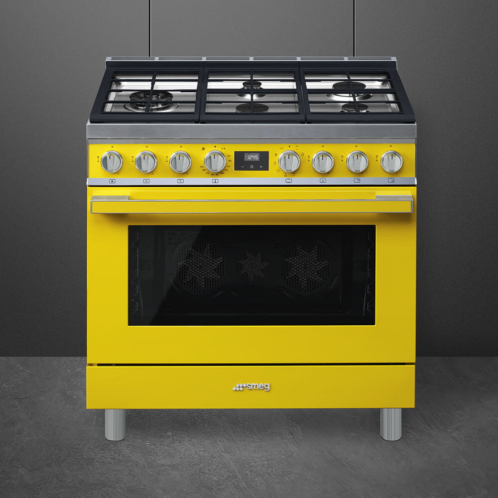 Smeg CPF36UGMYW Portofino Pro-Style Dual Fuel Range, Yellow, 36" X 25"