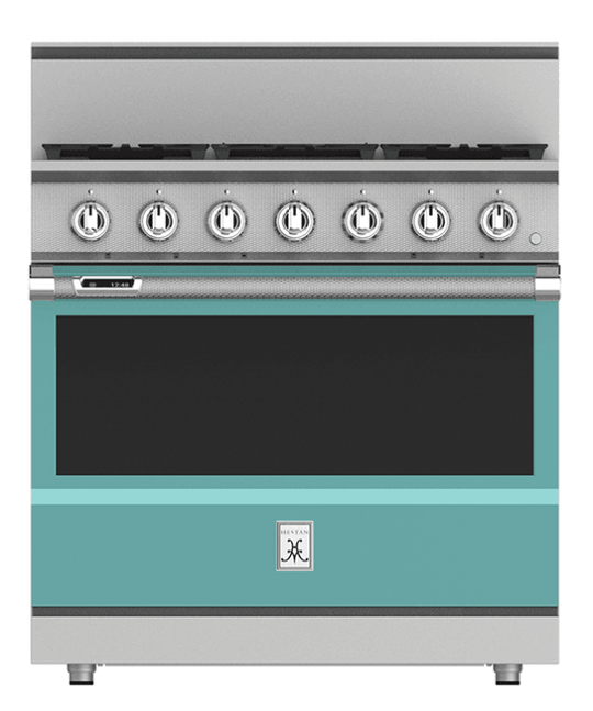 Hestan KRD364GDNGTQ 36" 4-Burner Dual Fuel Range With 12" Griddle - Natural Gas - Turquoise / Bora Bora