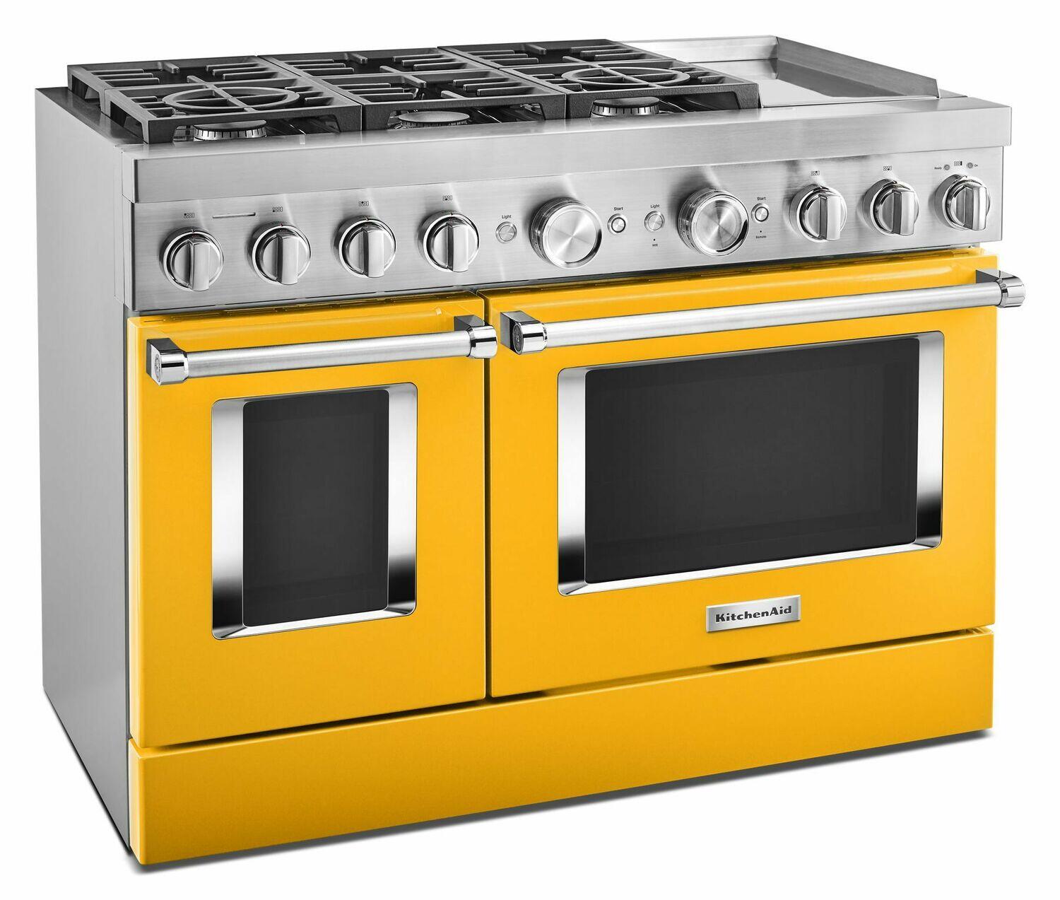Kitchenaid KFDC558JYP Kitchenaid® 48'' Smart Commercial-Style Dual Fuel Range With Griddle - Yellow Pepper