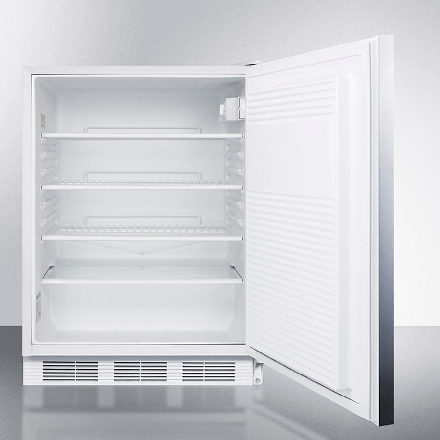 Summit FF7WBISSHHADA Ada Compliant Built-In Undercounter All-Refrigerator For General Purpose Or Commercial Use, Auto Defrost W/Ss Door, Horizontal Handle, And White Cabinet