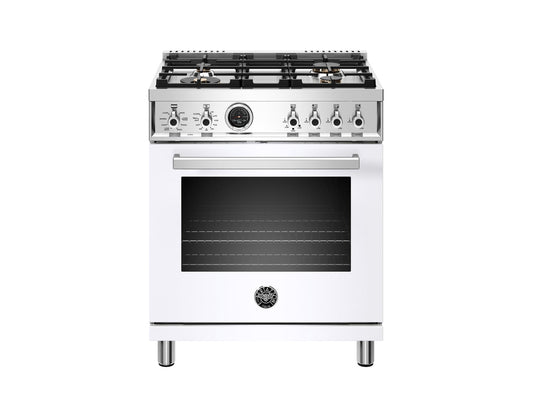 Bertazzoni PROF304DFSBIT 30 Inch Dual Fuel Range, 4 Brass Burner, Electric Self-Clean Oven Bianco