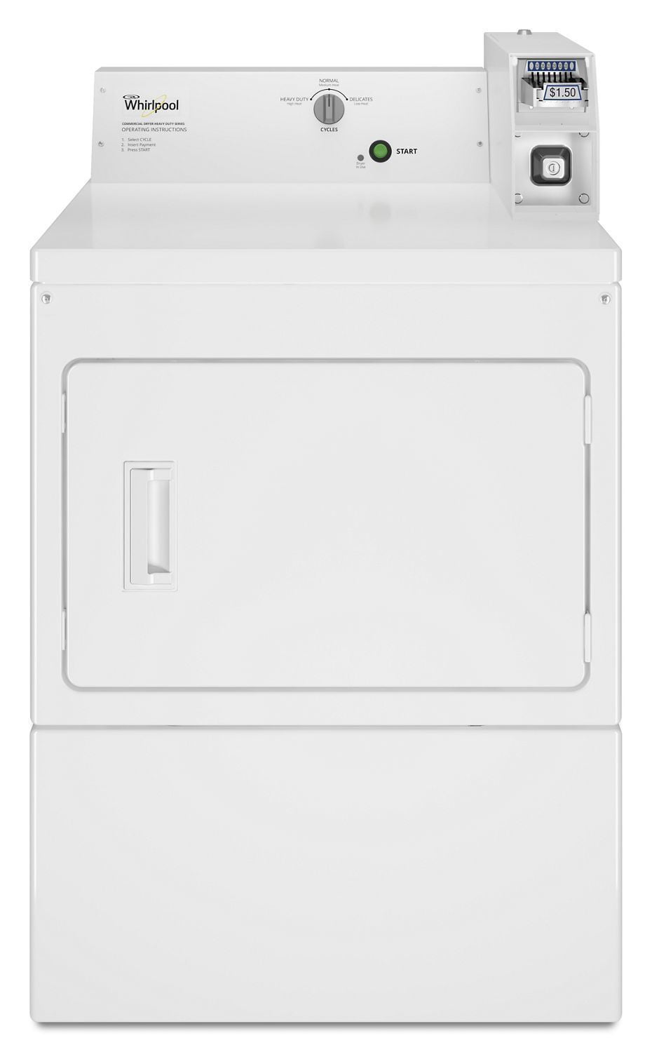 Whirlpool CGM2745FQ Commercial Gas Super-Capacity Dryer, Coin-Slide And Coin-Box White