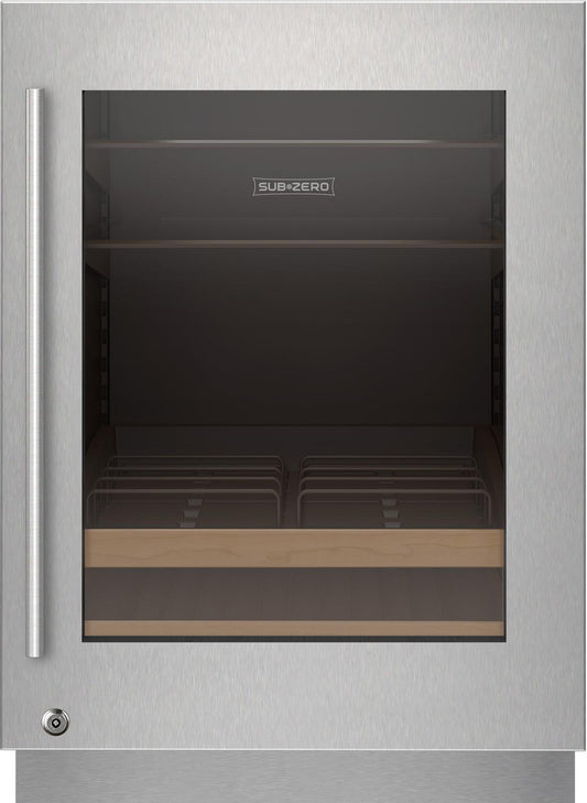Sub-Zero 9029032 Stainless Steel Glass Door Panel With Lock - Tubular Handle, Right Hinge