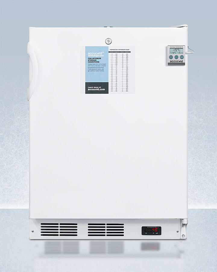 Summit FF7LWPLUS2ADA Ada Compliant 24" Wide Freestanding All-Refrigerator In White, Auto Defrost With A Lock, Nist Calibrated Thermometer, Digital Thermostat, And Internal Fan