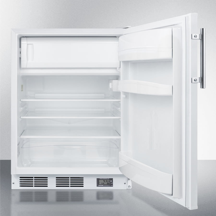 Summit BKRF661BIADA Built-In Undercounter Ada Compliant Break Room Refrigerator-Freezer In White With Nist Calibrated Thermometer And Alarm