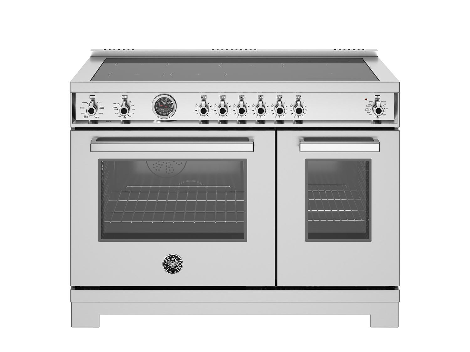 Bertazzoni PRO486IGFEPXT 48 Inch Induction Range, 6 Heating Zones And Cast Iron Griddle, Electric Self-Clean Oven Stainless Steel