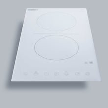 Summit CR2B15T2W 115V 2-Burner Cooktop In White Ceramic Schott Glass With Digital Touch Controls, 2400W