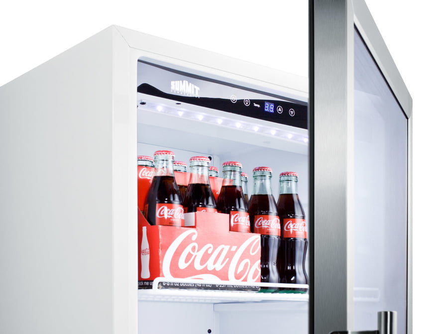Summit SCR1006 9 Cu.Ft. Commercial Glass Door Beverage Merchandiser Designed For The Display And Refrigeration Of Beverages And Sealed Food, With Digital Controls, Led Lighting, Full Interior Display, And A White Cabinet