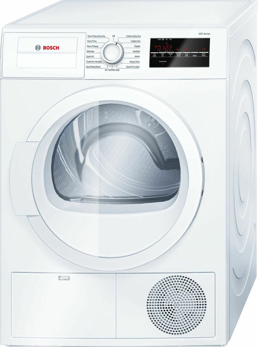 Bosch WTG86400UC 300 Series Cond. Dryer - 208/240V, Cap. 4.0 Cu.Ft., 15 Cyc.,67 Dba Galv.Drum, White/Door Non-Rev.