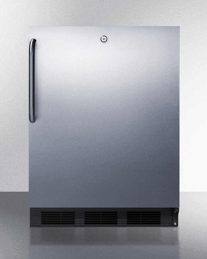 Summit AL752LBLSSTB Ada Compliant All-Refrigerator For Freestanding General Purpose Use, Auto Defrost W/Ss Door, Towel Bar Handle, Lock, And Black Cabinet