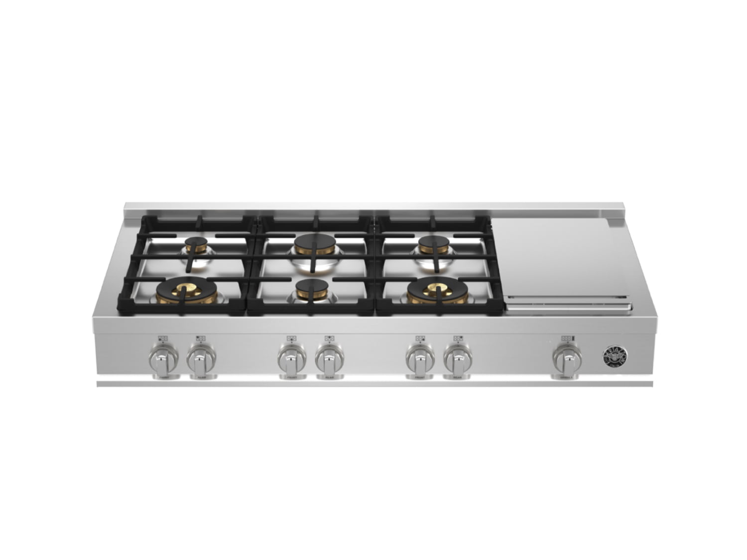 Bertazzoni MAST486GRTBXT 48 Gas Rangetop 6 Brass Burners + Electric Griddle Stainless Steel