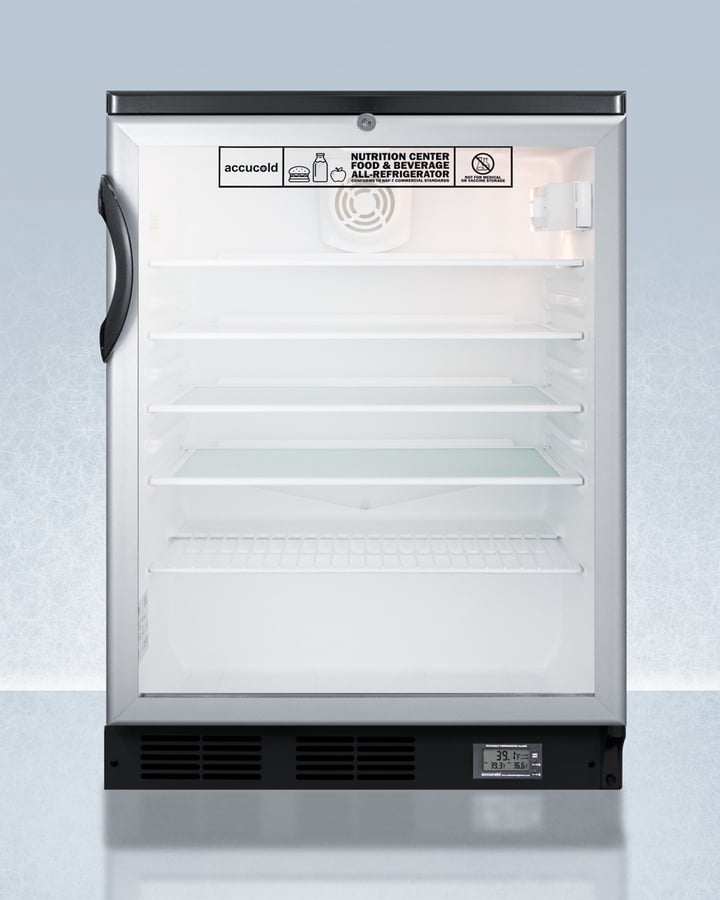 Summit SCR600BGLNZ Commercially Approved Nutrition Center Series Glass Door All-Refrigerator For Freestanding Use, With Front Lock And Digital Temperature Display
