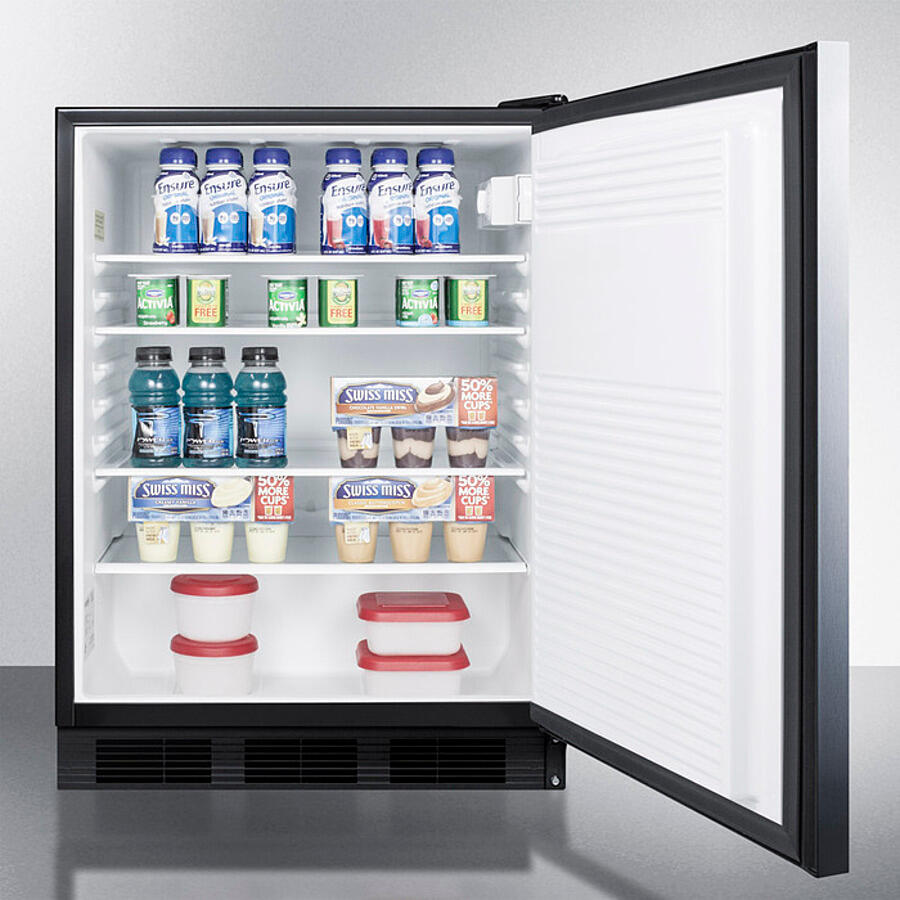 Summit FF7LBLKBISSHHADA Ada Compliant Built-In Undercounter All-Refrigerator For General Purpose Or Commercial Use, Auto Defrost W/Ss Door, Horizontal Handle, Lock, And Black Cabinet