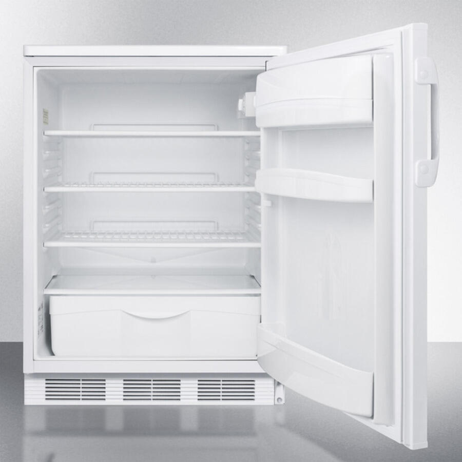Summit FF6L7 Commercially Listed Freestanding All-Refrigerator For General Purpose Use, With Front Lock, Automatic Defrost Operation And White Exterior