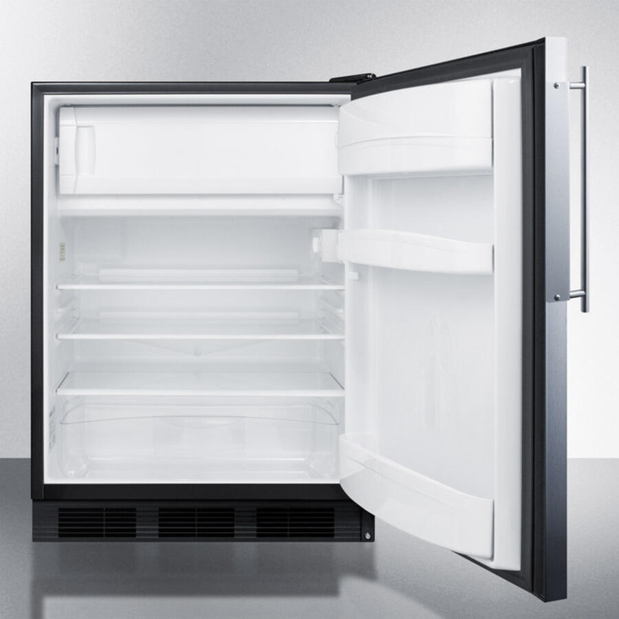 Summit AL652BBIFR Built-In Undercounter Ada Compliant Refrigerator-Freezer For General Purpose Use, W/Dual Evaporator Cooling, Ss Frame For Slide-In Panels, And Black Cabinet