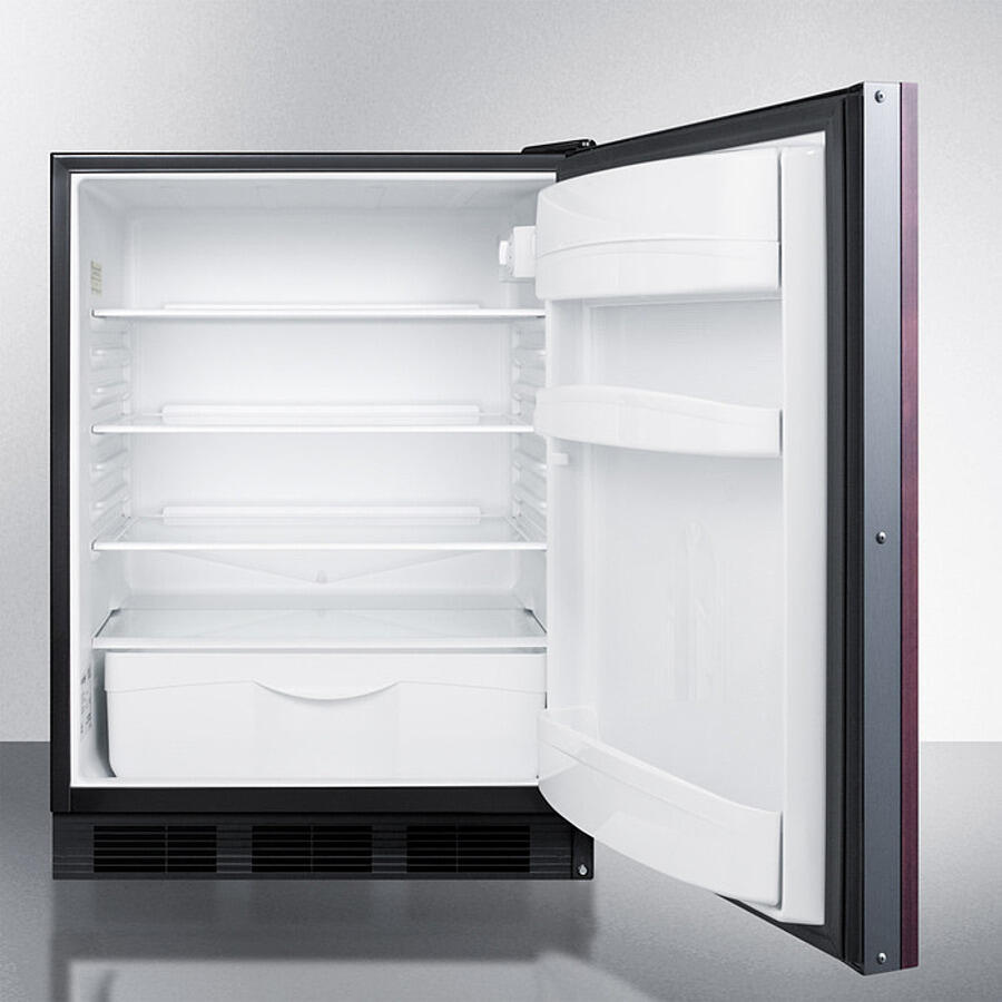 Summit FF6BKBI7IF Commercially Listed Built-In Undercounter All-Refrigerator For General Purpose Use, Auto Defrost W/Integrated Door Frame For Overlay Panels And Black Cabinet