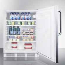 Summit AL750LSSTB Ada Compliant All-Refrigerator For Freestanding General Purpose Use, Auto Defrost W/Lock, Ss Door, Towel Bar Handle, And White Cabinet