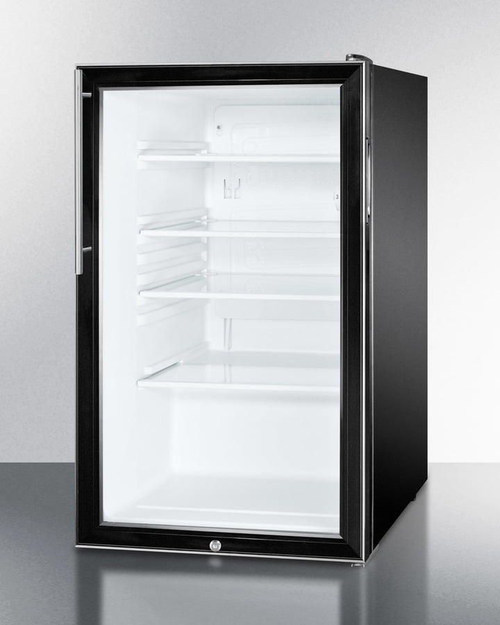 Summit SCR500BLBI7HVADA Commercially Listed Ada Compliant 20" Wide Glass Door All-Refrigerator For Built-In Use, Auto Defrost With A Lock, Thin Handle And Black Cabinet