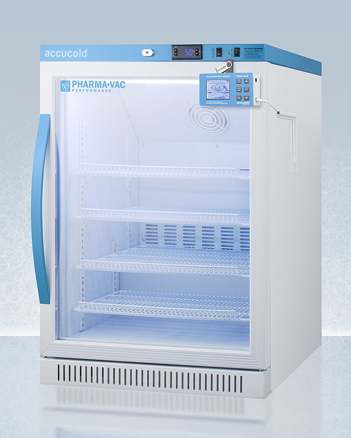 Summit ARG6PVDL2B Performance Series Pharma-Vac 6 Cu.Ft. Freestanding Ada Height Glass Door All-Refrigerator For Vaccine Storage With Factory-Installed Data Logger, Antimicrobial Silver-Ion Handle, And Hospital Grade Cord With 'Green Dot' Plug