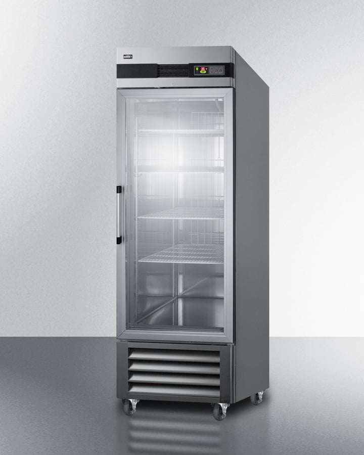 Summit SCR23SSG 23 Cu.Ft. Commercial Reach-In Refrigerator In Complete Stainless Steel With Glass Door