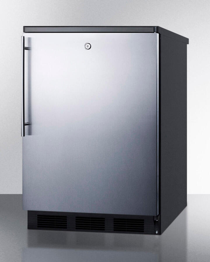 Summit FF7LBLBISSHV Commercially Listed Built-In Undercounter All-Refrigerator For General Purpose Use, Auto Defrost W/Ss Wrapped Door, Thin Handle, Lock, And Black Cabinet
