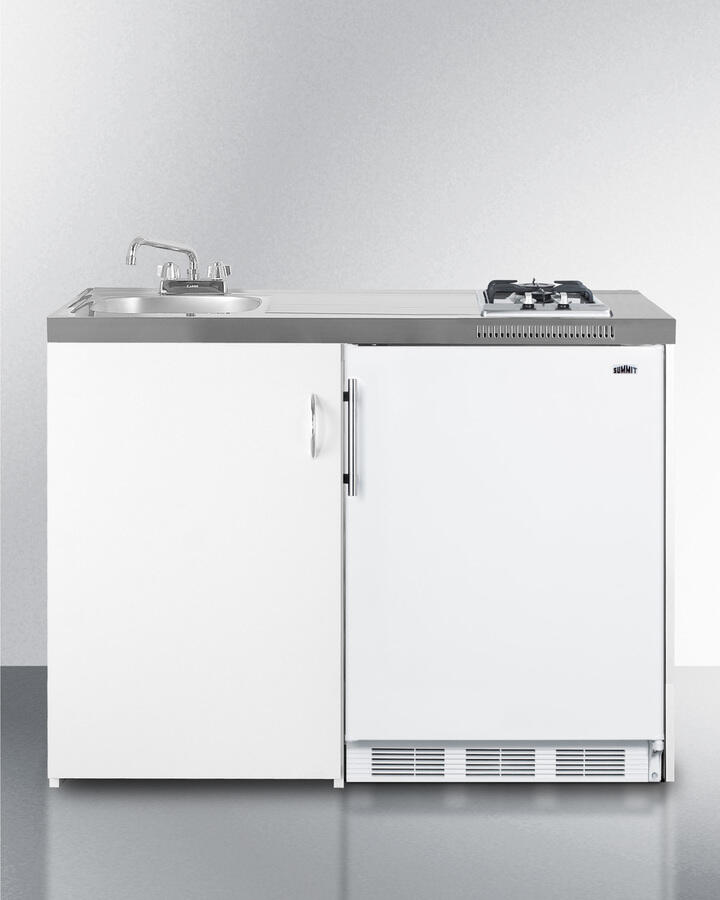 Summit C48GAS 48" Wide All-In-One Kitchenette With 2-Burner Gas Cooktop, Cycle Defrost Refrigerator-Freezer, Sink, And Storage Cabinet