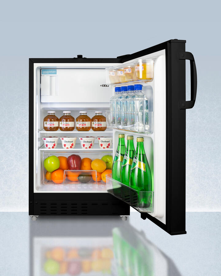 Summit ADA302BRFZ Built-In Undercounter, Ada Compliant Refrigerator-Freezer In Black, Designed For General Purpose Storage, Manual Defrost With Glass Shelves, Front Lock, And Door Storage