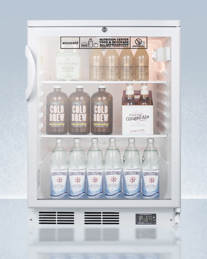 Summit SCR600GLBINZ Commercially Approved Nutrition Center Series Glass Door All-Refrigerator For Built-In Or Freestanding Use, With Front Lock And Digital Temperature Display