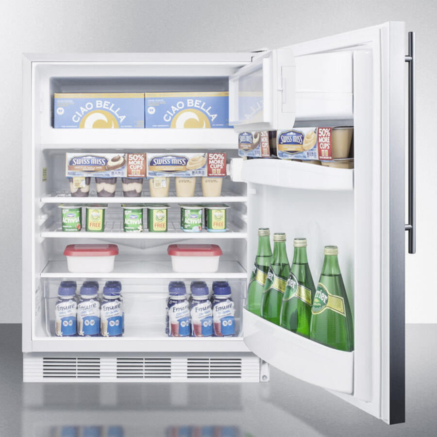 Summit AL650LBISSHV Built-In Undercounter Ada Compliant Refrigerator-Freezer For General Purpose Use, W/Dual Evaporator Cooling, Lock, Ss Door, Thin Handle, White Cabinet