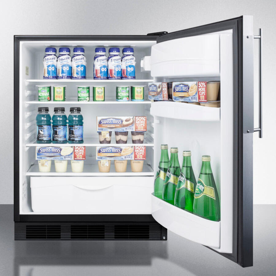 Summit FF6BBI7FR Commercially Listed Built-In Undercounter All-Refrigerator For General Purpose Use, Auto Defrost W/Ss Door Frame For Slide-In Panels And Black Cabinet