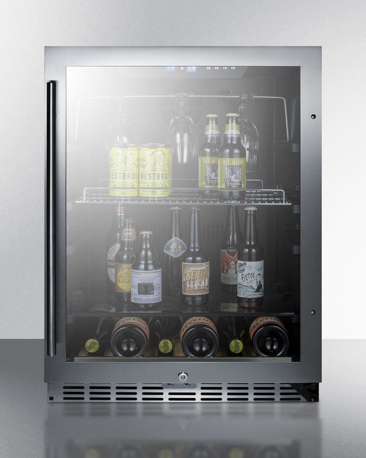 Summit SCR2466CSS Built-In Undercounter Beverage Refrigerator With Seamless Trimmed Glass Door, Digital Controls, Lock, And Stainless Steel Cabinet