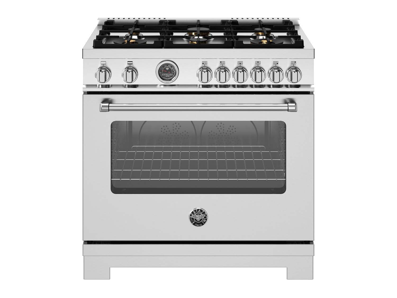 Bertazzoni MAS366BCFGMXT 36 Inch All Gas Range, 6 Brass Burners And Cast Iron Griddle Stainless Steel