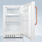 Summit ADA302RFZTBC Built-In Undercounter, Ada Compliant Refrigerator-Freezer In White, Designed For General Purpose Storage, With Pure Copper Towel Bar Handle, Manual Defrost With Glass Shelves, Front Lock, And Door Storage