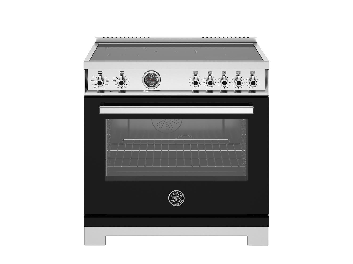 Bertazzoni PRO365ICFEPNET 36 Inch Induction Range, 5 Heating Zones And Cast Iron Griddle, Electric Self-Clean Oven Nero