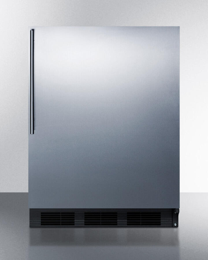 Summit CT663BSSHV Freestanding Counter Height Refrigerator-Freezer For Residential Use, Cycle Defrost With A Stainless Steel Wrapped Door, Thin Handle, And White Cabinet