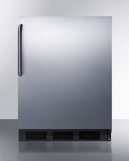Summit FF6BK7SSTB Commercially Listed Freestanding All-Refrigerator For General Purpose Use, Auto Defrost W/Stainless Steel Wrapped Door, Towel Bar Handle, And Black Cabinet
