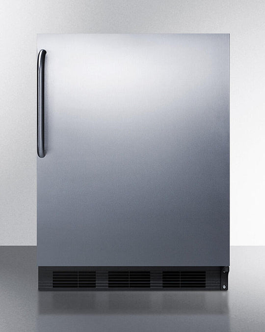Summit FF6BK7SSTB Commercially Listed Freestanding All-Refrigerator For General Purpose Use, Auto Defrost W/Stainless Steel Wrapped Door, Towel Bar Handle, And Black Cabinet
