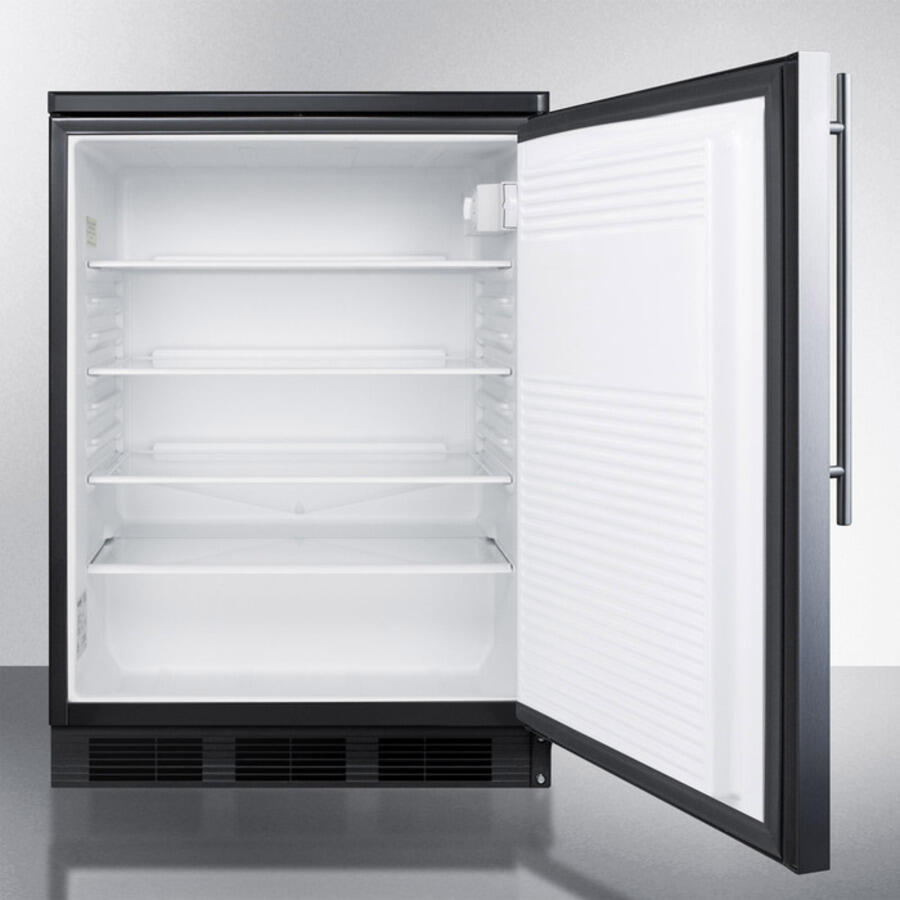 Summit FF7LBLBISSHV Commercially Listed Built-In Undercounter All-Refrigerator For General Purpose Use, Auto Defrost W/Ss Wrapped Door, Thin Handle, Lock, And Black Cabinet
