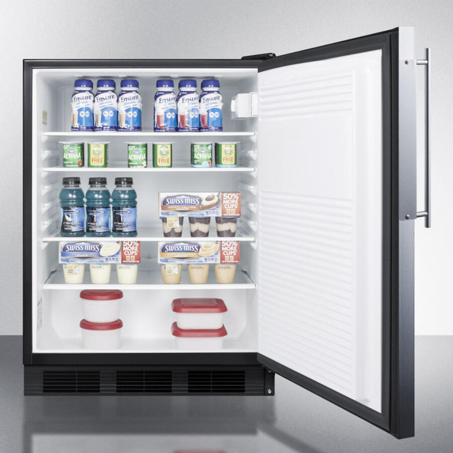 Summit AL752LBLBIFR Ada Compliant Built-In Undercounter All-Refrigerator For General Purpose Use, Auto Defrost W/Ss Door Frame For Panel Inserts, Lock, And Black Cabinet
