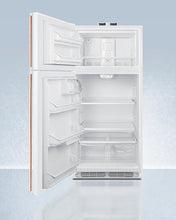 Summit BKRF18WCPLHD 18 Cu.Ft. Break Room Refrigerator-Freezer In White With Pure Copper Handles And Nist Calibrated Alarm/Thermometers