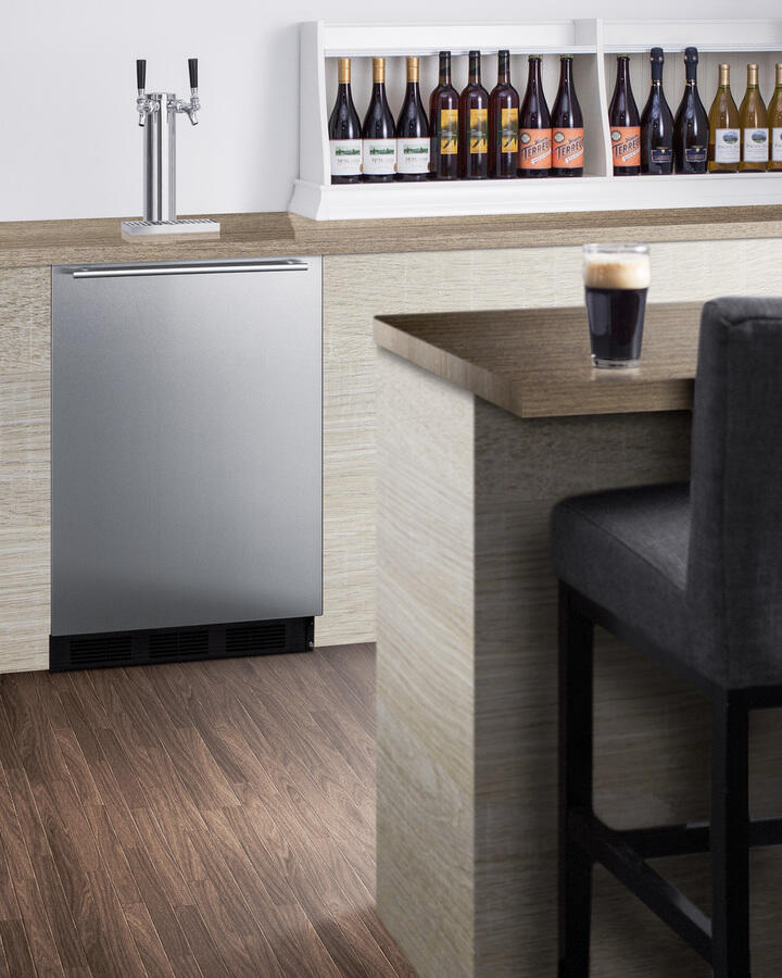 Summit SBC58BBIADA Built-In Undercounter Ada Height Commercially Listed Dual Tap Beer Dispenser With Stainless Steel Wrapped Door And Black Cabinet