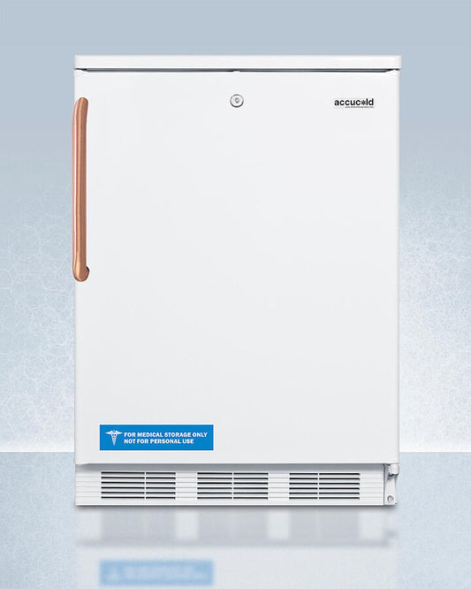 Summit FF6LWTBC Freestanding Counter Height All-Refrigerator For General Purpose Use, With Pure Copper Handle, Front Lock, Automatic Defrost Operation, And White Exterior
