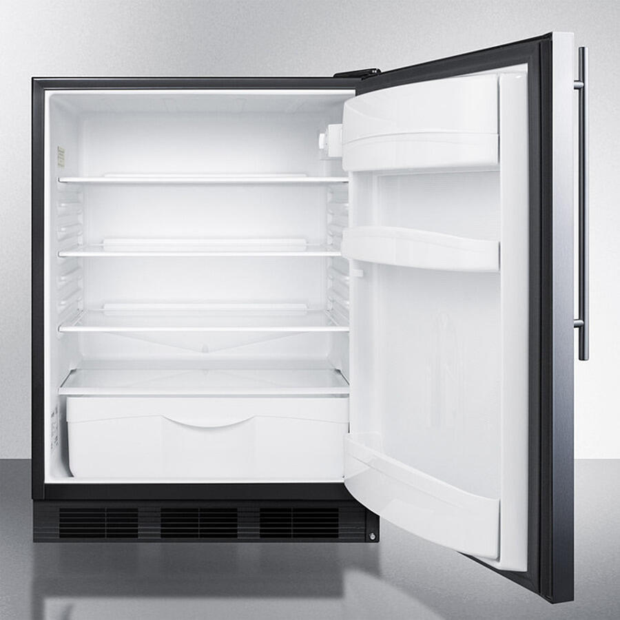 Summit FF6BKBISSHV Built-In Undercounter All-Refrigerator For General Purpose Use W/Automatic Defrost, Stainless Steel Wrapped Door, Thin Handle, And Black Cabinet