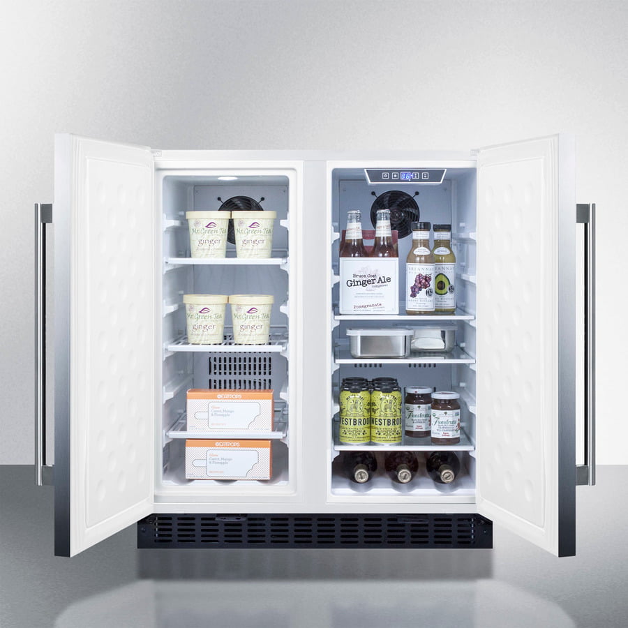 Summit FFRF3075WCSS Frost-Free Side-By-Side Refrigerator-Freezer For Built-In Or Freestanding Use Wrapped Stainless Steel Exterior And Digital Controls