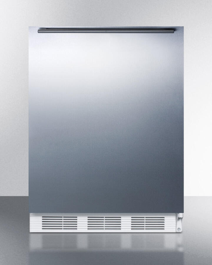 Summit CT661SSHH Freestanding Counter Height Refrigerator-Freezer For Residential Use, Cycle Defrost With A Stainless Steel Wrapped Door, Towel Bar Handle, And White Cabinet