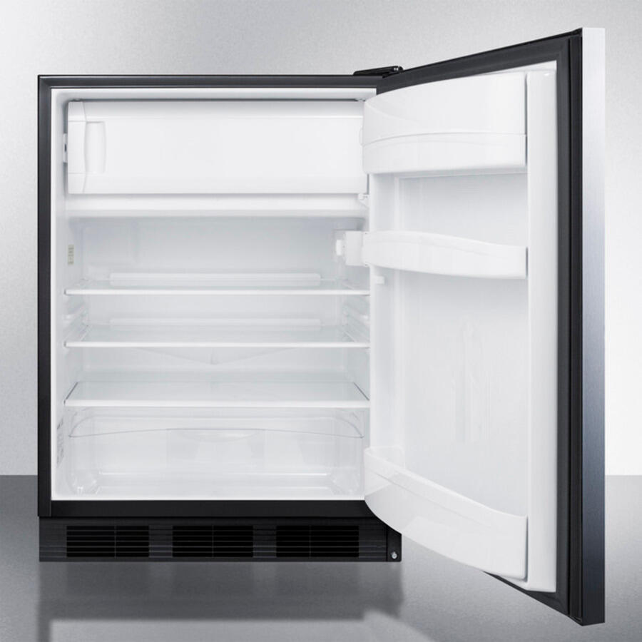 Summit CT66BBISSHH Built-In Undercounter Refrigerator-Freezer For General Purpose Use, With Dual Evaporator Cooling, Cycle Defrost, Ss Door, Horizontal Handle And Black Cabinet