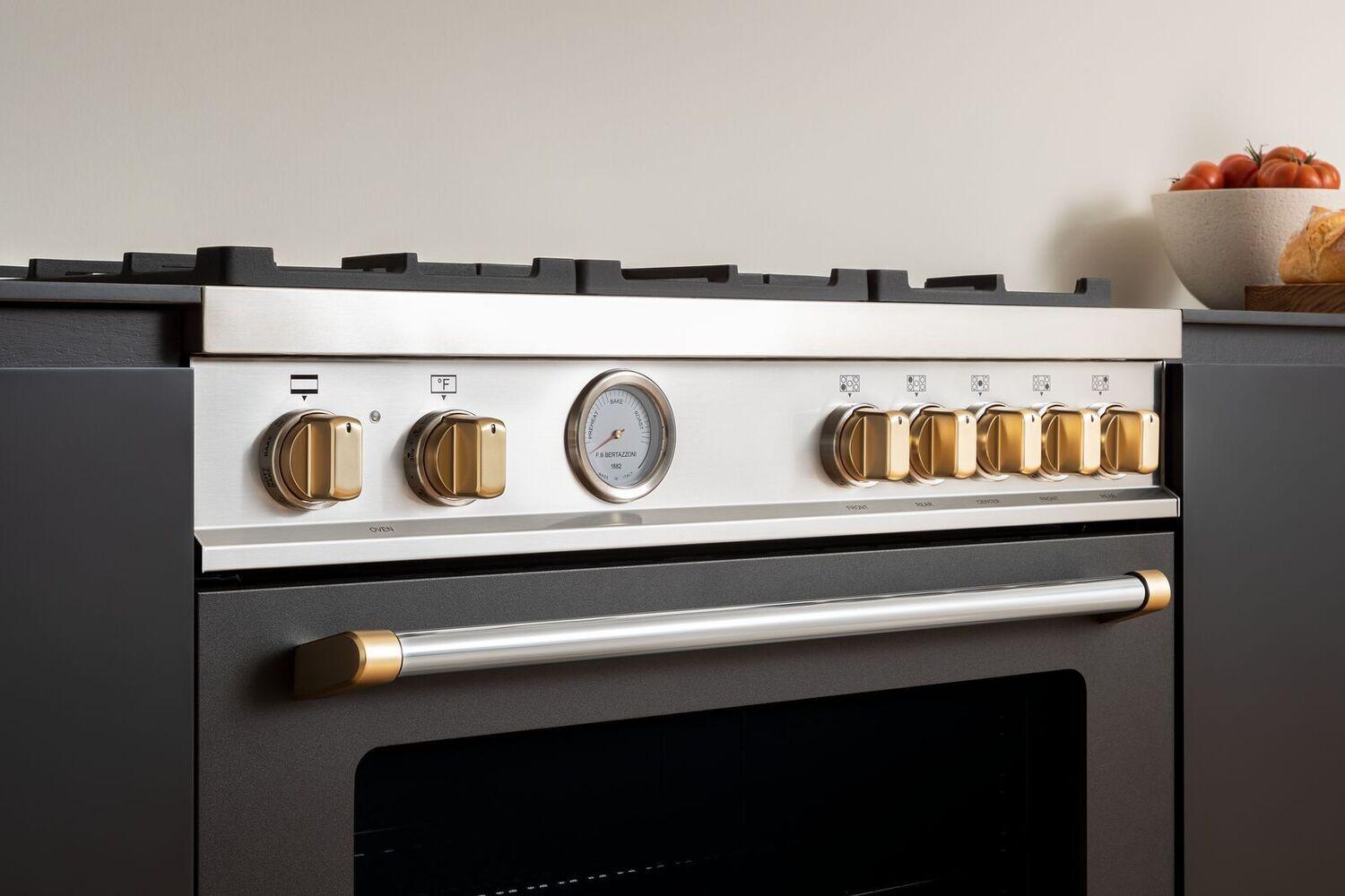 Bertazzoni DSMASDKSG Satin Gold 12 Knobs Dual Fuel