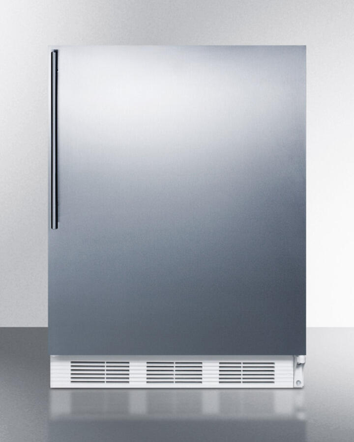Summit CT661SSHV Freestanding Counter Height Refrigerator-Freezer For Residential Use, Cycle Defrost With A Stainless Steel Wrapped Door, Thin Handle, And White Cabinet